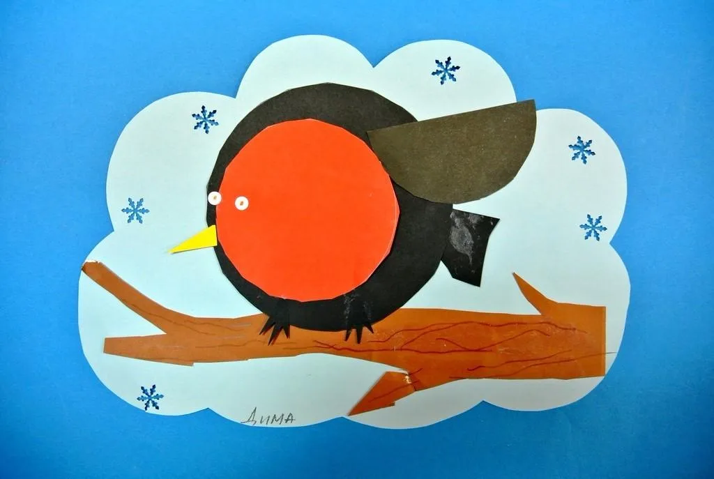 Добрый день, занятие для группы 1. Аппликация снегирь на ветке.